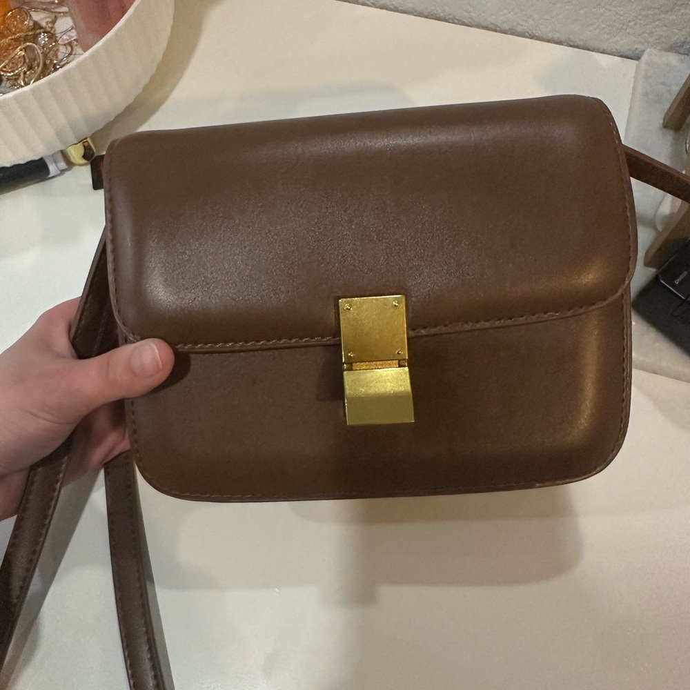 Amazon Brown Crossbody Bag with Gold Clasp